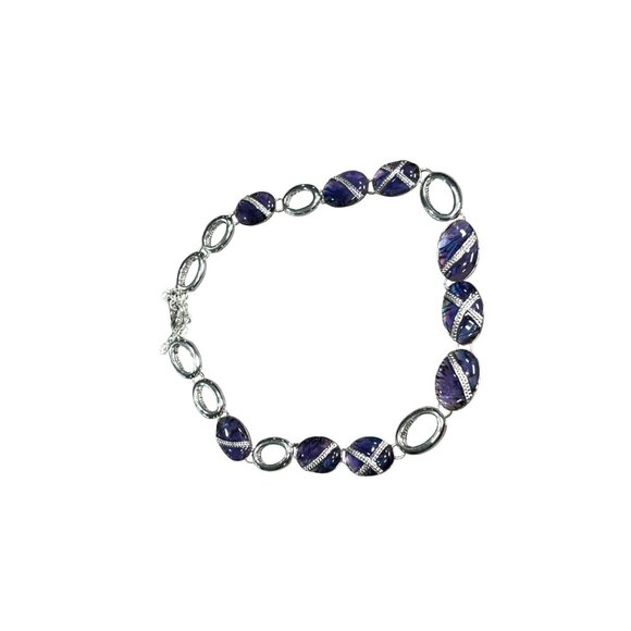 Napier Sweet Abalone Collar Necklace Purple & Silver Oval Link Adjustable - Picture 3 of 5